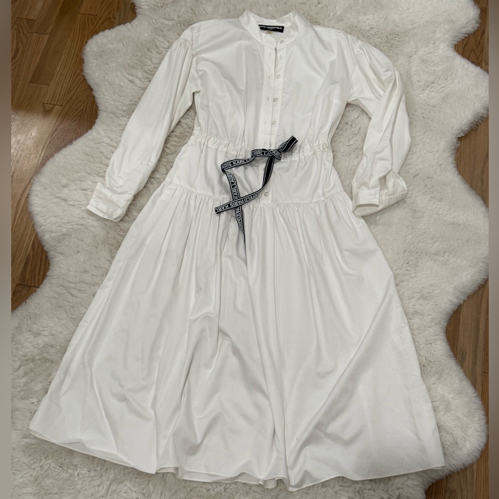 Karl Lagerfeld White Belted Dress